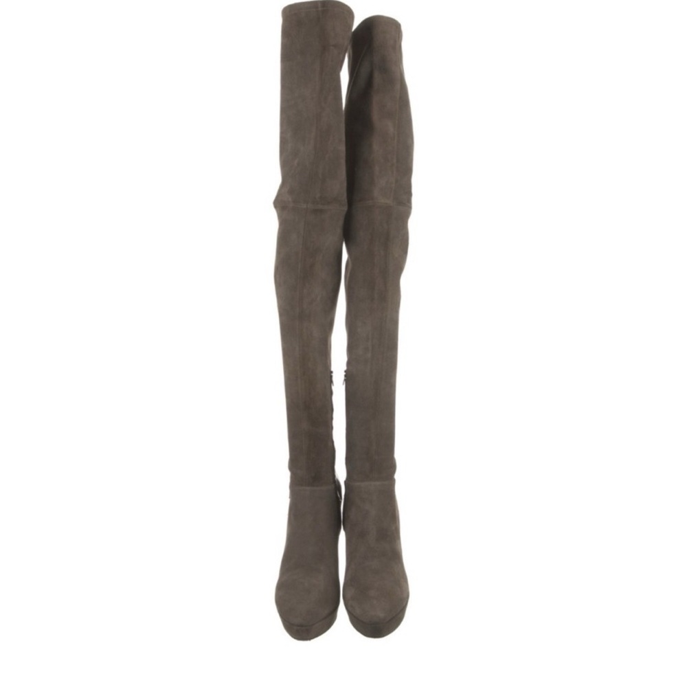 GUCCI Grey Karen Suede & Patent Leather Heel OTK Platform Boot - Picture 6 of 8